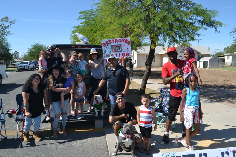 Ronnie Gentry (far right) with friends and family along the parade route.